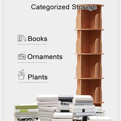GAMAK Small Rotating Bookshelf 360 Display 3-4 Tier for Small Spaces Kids Narrow Swivel Corner Book Shelf Wood Used in Bedrooms Living Rooms Study Office (Color : Wood, Size : Four)