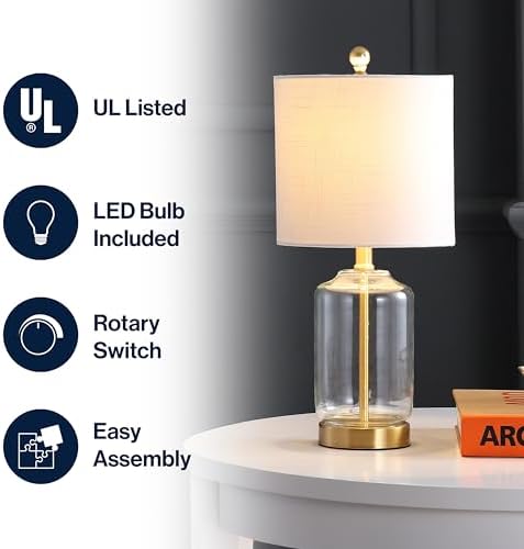 JONATHAN Y Duncan Table Lamp 19.5" Glass and Metal, Brass Gold and Clear