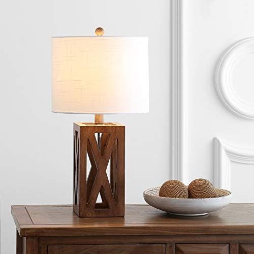 JONATHAN Y Stewart Rustic Wood Bedside Table Lamp 21.5", Brown