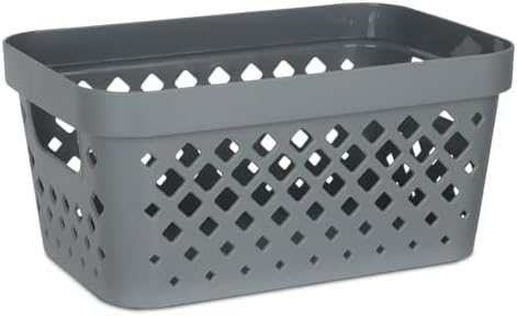Glad Plastic Baskets for Organizing, Set of 6 | Pantry Storage for Under Counter, Linen Closet, and Bathroom | Nesting Shelf Bins with Handles, 1 Gallon, Grey