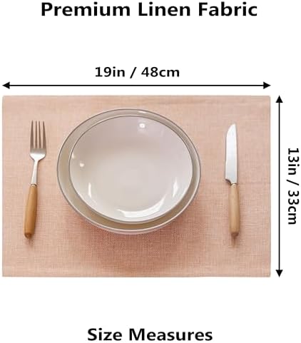 Demetex Pink Placemats Set of 6 Heat Resistant Linen Place Mats Washable Cloth Plate Mats for Dining Party Banquet Table Decorations, 13 x 19 inch, Pink