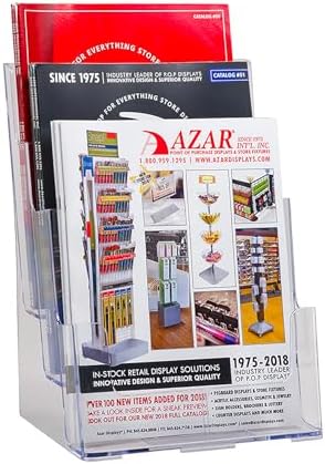 Azar Displays 252378-2PK Brochure Holder 8.5"x11", Acrylic Desk Organizer, Three Tier Document, Magazine & Sign Holder, Wall Mount Desk Accessories (2-Pack)