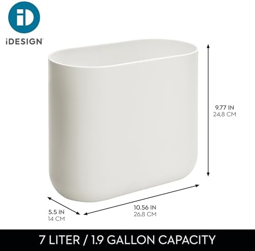 iDesign Small Slim Plastic Bathroom Trash Can, Coconut White