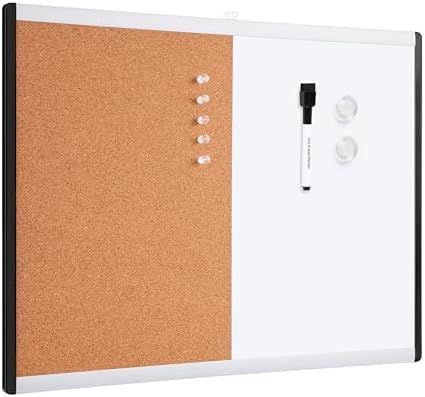 Amazon Basics Magnetic Dry Erase Whiteboard & Cork Board Combo, Double-Sided, Lightweight, Easy to Install, Plastic/Aluminum Frame, 17" x 23"