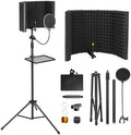 Microphone Isolation Shield, Foam Protection with Pop Filter, Tripod Stand, Foldable Design