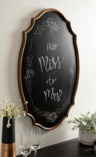 Kate and Laurel Leanna Decorative Scalloped Metal Chalkboard; 24 x 36; Gold; Framed Rounded Oval Vintage Chalkboard for Unique Display; Organization; and Decor