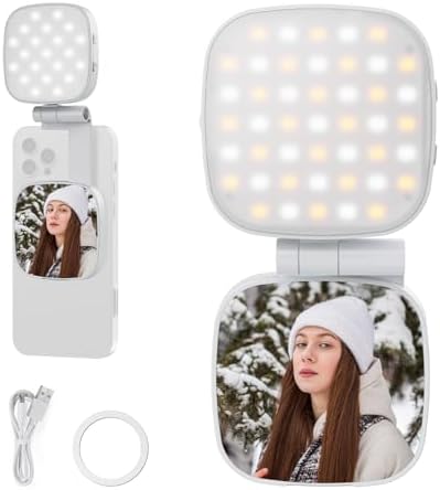 NEEWER Basics Magnetic Selfie Light Compatible with MagSafe iPhone, 2W CRI95+ Bi Color Swivel Small LED Phone Fill Lighting, 680lx/0.3m, Mirror for Vlog Recording Makeup Video Conference, NL45B White