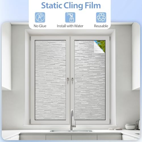 GTJ White Striped Frosted Window Privacy Film, Static Cling, 34.7x157.5 in
