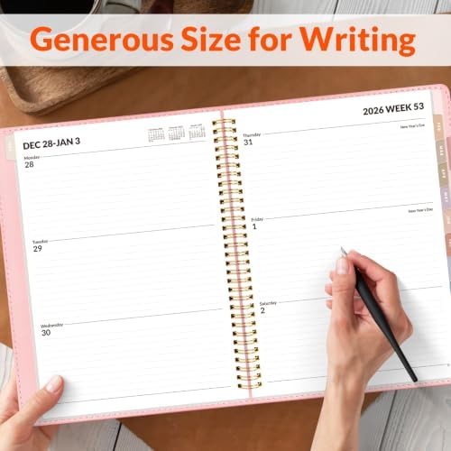 SUNEE 2027 Weekly & Monthly Planner 9"x11.2"- 12 Month (January 2027 - December 2027), Vegan Leather Cover, Pocket, Bookmark, Notes, Monthly Tab, Peach Pink