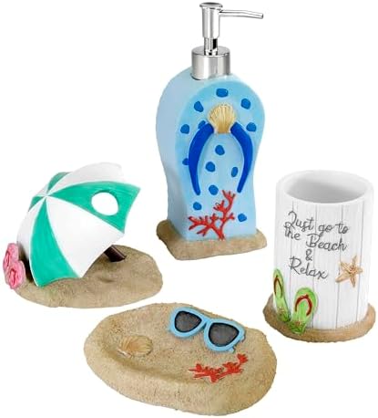 Avanti Linens - Accessory Set, Resin Tumbler, Toothbrush Holder, Soap Dish & Lotion Pump, Durable Bath Decor (Beach Mode Collection)