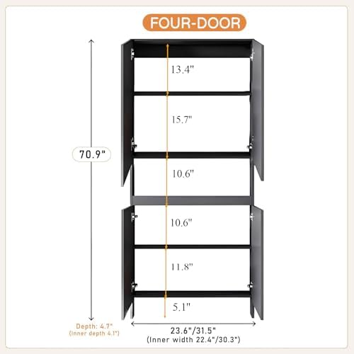 LINLIUA Behind the Door Bookshelf, 5 Shelf Behind Door Shelves with Storage, Space-Saving Wall Mount Narrow Bookcase Cabinet for Living Room Bedroom