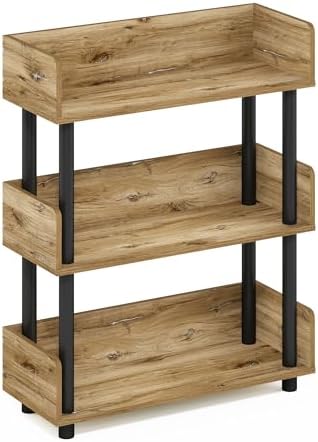 Furinno Turn-N-Tube 3-Tier Oak Storage Shelves with Side Panels, Book Shelf, Display Shelf, for Organization and Storage, Living Room, Home Office, Brown Oak