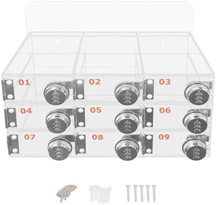 Cell Phone Locker Box,9 Slots Cell Phone Storage Locker, Clear Acrylic Storage Cabinet Wall Mounted for School Factory Office
