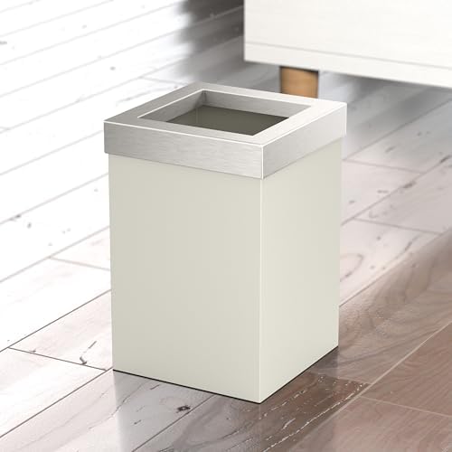 Gatco Small Bathroom Trash Can with Lid, Square 3 Gallon Stainless Steel Wastebasket, Under Sink, Matte Pearl and Satin Nickel, for Bathroom, Bedroom, Office (1935SN)