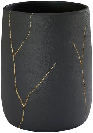 Nicole Miller - Wastebasket, Decorative Trash Can, Resin Bathroom Accessories (Sydney Collection, Black/Gold)