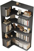 Vertical Wall Corner Shelf with Open Back 6-Shelf Wood Corner Bookshelf Floor Book Rack Multi-Layer Storage Shelf Against the Wall Bookcase Grey 35" L x 24" W x 63" H