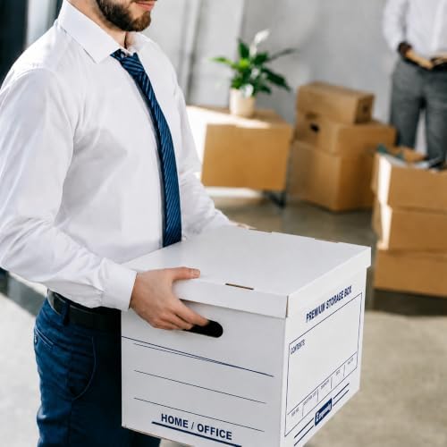 Zzrywuty 12 Pack File Storage Boxes with Lift-Off Lid,16x12x10 Inches | Corrugated Document Archive Box for Letter/Legal Size-Heavy Duty Stackable Filing Organizer for Home Office