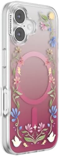 PopSockets iPhone 17 Phone Case with MagSafe, Wireless Charging Compatible, Disney - Boho Wildflowers Maroon