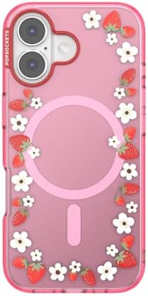 PopSockets iPhone 17 Phone Case Compatible with MagSafe, for iPhone 17, Wireless Charging Compatible, Case Only - Strawberry Frame