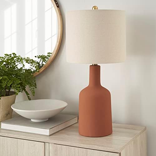 Nourison Home 22" Terracotta Orange Ceramic Table Lamp with Oatmeal Linen Shade for Modern Farmhouse, Bedside Lamp, Living Room Lamp, Small Accent Lamp for Dining Room