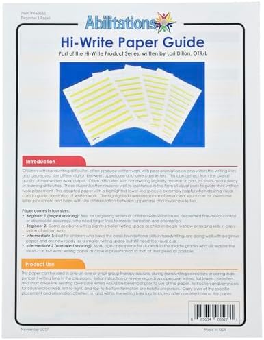 Abilitations 089661 Hi-Write Beginner Paper, Level 1, Pack of 100, Yellow/White