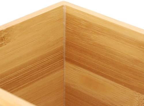 Elama 10.5 x 5.75 Inch Rectangle Bamboo Waste Basket, Bathroom Trash, Personal Trash Bin, Small Waste Bin