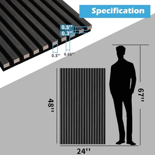 Art3d 48 x 24 in Fluted Soundproof Wood Slat Wall Panel, 2-Pack, Blackwood