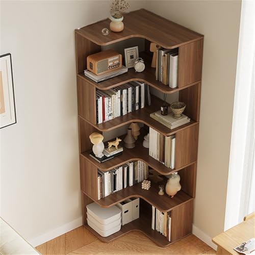 Vertical Lumber Wall Corner with 6 Shelves/5 Shelves & Closed Back Bookshelf Rack Floor Student Corner Cabinet Wall Multi-Layer Storage Cabinet Bookcase Dark Walnut 24" L x 24" W x 63" H