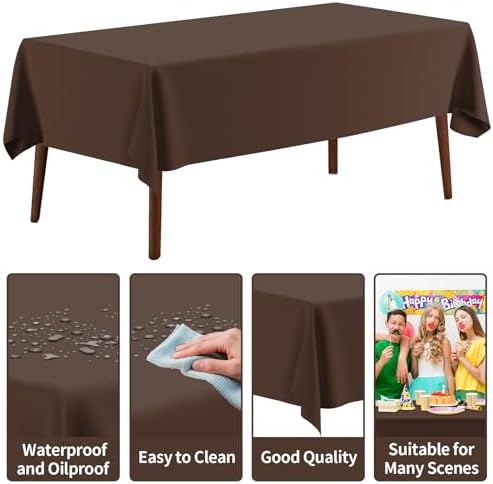 CXPSINC 54 Inch X 100 Feet Plastic Table Cover Roll Disposable Tablecloth with Slide Cutter for All Type/Shape Tables | Party, Banquet, Birthdays, Weddings(Brown, 100 Feet)