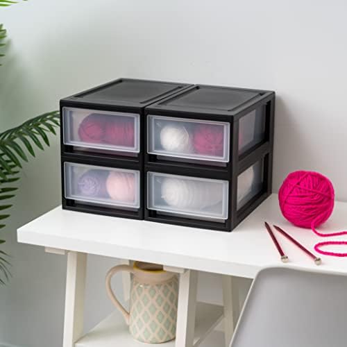 IRIS USA 4-Pack, 6 Qt. Small Stacking Drawer Storage Organizer, Black