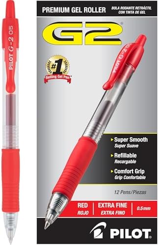 PILOT G2 Premium Retractable Rolling Ball Red Gel Pens, 0.5mm, 12-Pack