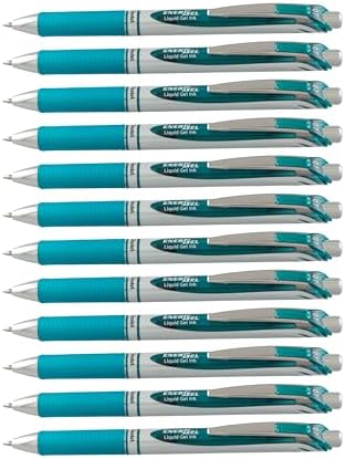 Pentel EnerGel RTX Retractable Liquid Gel Pen Metal Tip, 12 Pack, (0.7mm), Medium Line, Turquoise Blue, Box of 12 (BL77-S3)