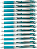 Pentel EnerGel RTX Retractable Liquid Gel Pen Metal Tip, 12 Pack, (0.7mm), Medium Line, Turquoise Blue, Box of 12 (BL77-S3)