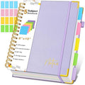 5 Subject Dotted Notebook with Removable Dividers Tabs, 300 Pages Hardcover Leather Dot Grid Spiral Journal, 8"x10" B5 Large Bullet Notebooks for Women Men Work School College Maths Sketching, Purple