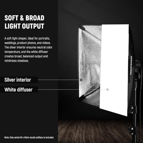 NEEWER 16x16in/40x40cm Softbox with E26 Porcelain Socket/Power Cord/White Diffuser/Stand Adapter, Durable Nylon Softbox Lighting Modifier for Studio Photography Lighting, SF4040 (US Plug)