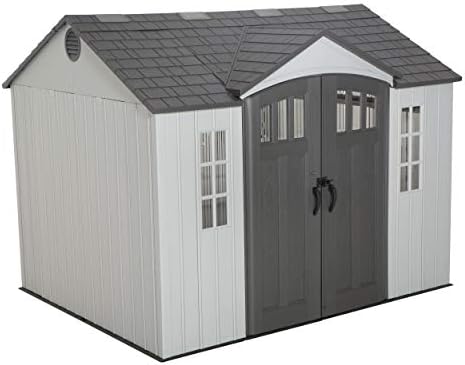 Lifetime 10×8 Ft. Outdoor Storage Shed, Dual‑Wall HDPE with Steel‑Reinforced Structure, Side‑Entry Doors with Windows, Skylight, Screened Vents, Adjustable Shelves, Slip‑Resistant Floor, UV‑Protected