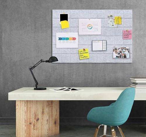 Large Cork Board Felt Board Tiles for Walls with 60 Push Pins, 11.8"x11.8" Pack of 12 Pin Board Notice Boards for Home Office Kitchen, Bulletin Board Wall Tiles for Photos Memos