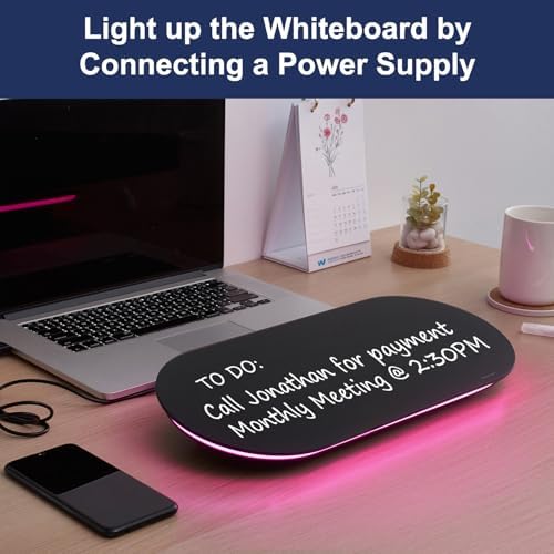 TSJ OFFICE Glass Desktop Whiteboard - 17 X 7 Inches Black Board Pink Light