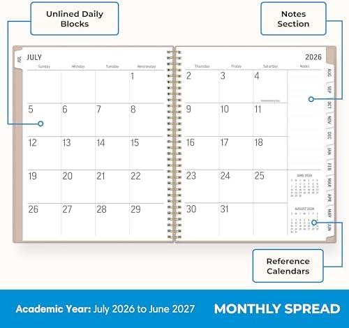 Blue Sky 2026-2027 Weekly & Monthly Academic Planner, 8.5"x11", Sand
