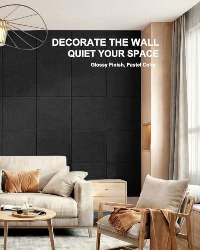 Felt Wall Tiles Bulletin Board Large Cork Board Alternative 6 Pack 11.81”x11.81”x0.47” Felt Pin Board Tack Board with Safe Removable Adhesive Tabs for Home Office School 36x24 (Black)