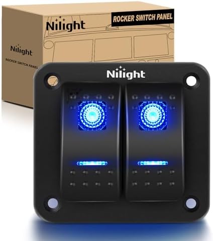Nilight 90106B 2 Gang Rocker Switch Panel 5 Pin On Off Pre-Wired Rocker Switch Aluminum Panel Waterproof Switche Panel for 12V/24V Automotive Cars Marine Boats ATVs Trailers,2 Years Warranty , Blue