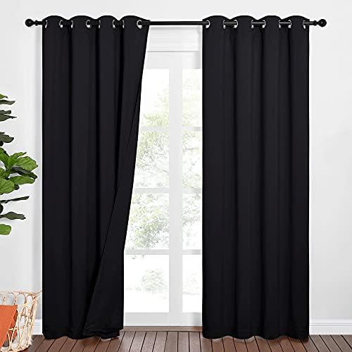 NICETOWN Sound Blocking and Heavy-Duty Space Divider Curtains for Living Room, Lined Insert Noise - Blackout - Thermal Insulation Curtains for Room Divider/Space Solutions (Black, 84 inches Long)