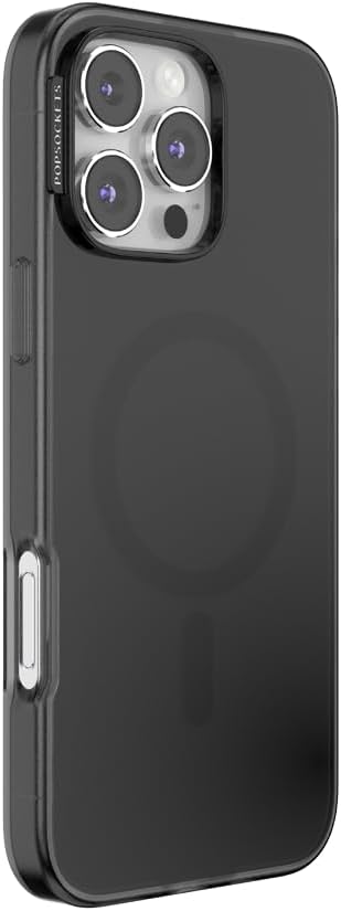 PopSockets iPhone 16 Pro Max Phone Case w/MagSafe Grip- Black Translucent | Magnetic, Wireless Charging, Camera & Drop Protection, Black, Electronic Accessories, For iPad/Kindle/iPhone/Android