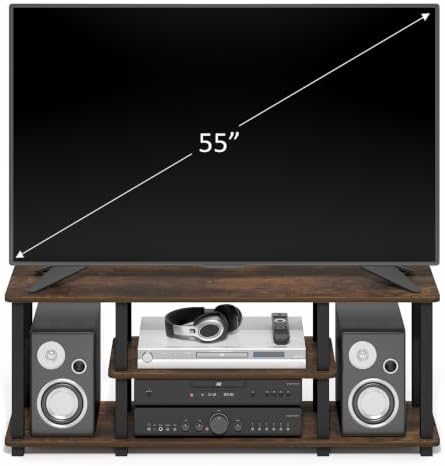Furinno Turn-S-Tube 3-Tier Toolless Assembly TV Stand, Amber Pine | for TV up to 50 Inch, No Tool Rectangular Entertainment Center, TV Console, for Living Room, Bedroom