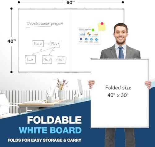 Double-Sided White Board Dry Erase Magnetic Whiteboard Wall 60x40 Foldable
