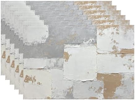 Batmerry Grey Abstract Art Linen Placemats Set of 6, Brown Painting Washable Table Mats for Kitchen Table Thickened Heat Insulation Dining Set Indoor Outdoor 12X18 in