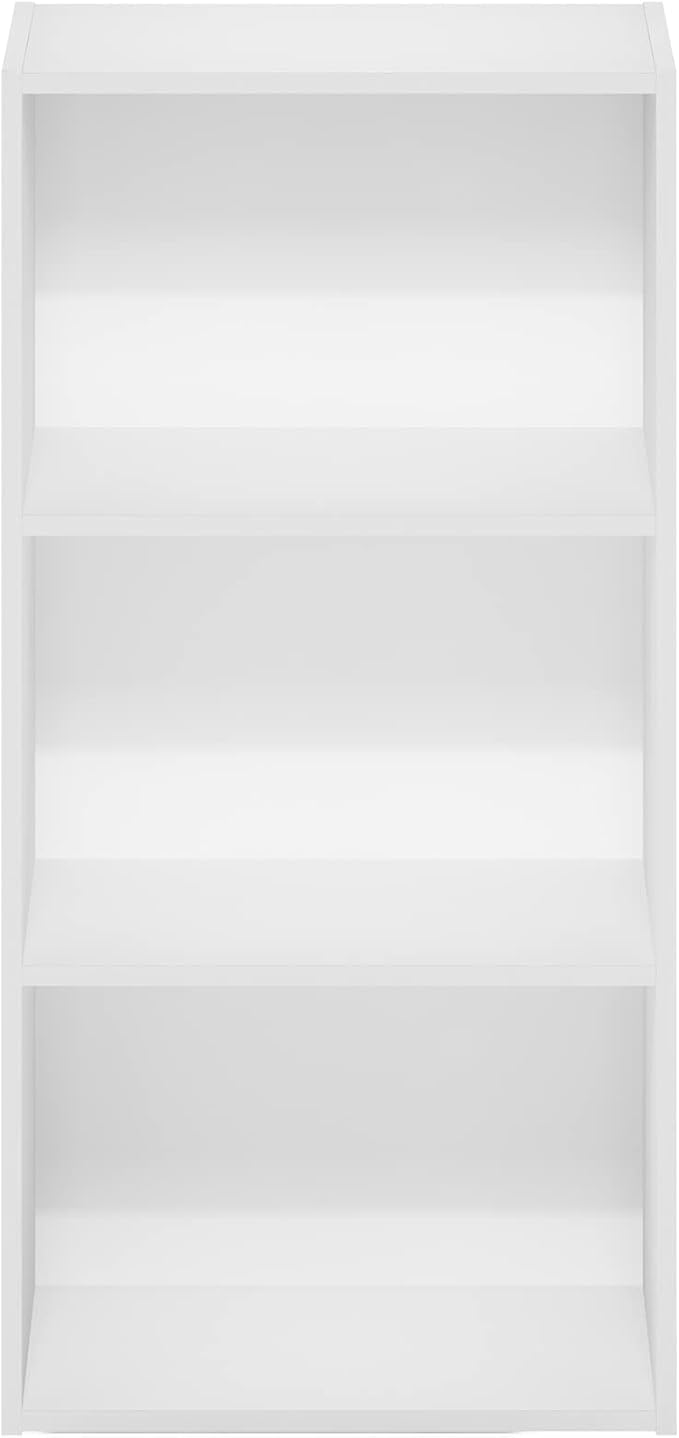 Furinno Luder 3-Tier Open Shelf Bookcase, White | 9.3 x 16 x 31.4, Open Shelves Bookcase, for Living Room, Bedroom, Home Office