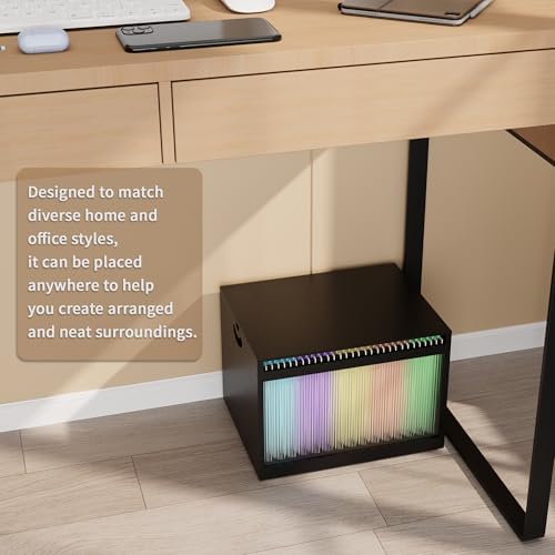 Bamboo Hanging File Organizer, Desktop File Box with Lids, 1 Pack, Black | Removable Lid, Clear Acrylic Side Panels, 2 Hanging Folders Included, Helps Reduce Dust, Letter & Legal Size, Easy Assembly