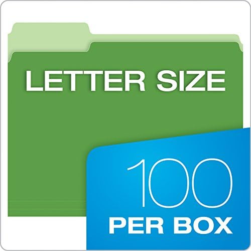 Pendaflex Colored File Folders, 100 Pack, Letter Size (8.5" x 11"), Durable Green Folders, 3 Tabs for Easy Labeling, Colorful School, Office & Home Document Organization