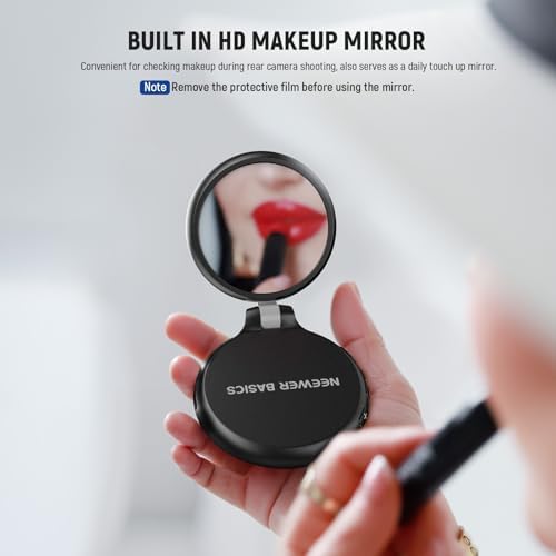 NEEWER Basics Magnetic LED Selfie Light Compatible with MagSafe iPhone, Desk Stand Phone Holder with Makeup Mirror 1160lx/0.2m 900mAh CRI95 Fill Lighting for Video Recording Streaming, Black NL48R